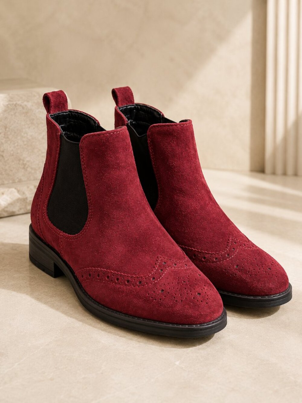 Jenny Fairy Burgundy Suede Look Chelsea Boots Brogue Wingtip EU 38
